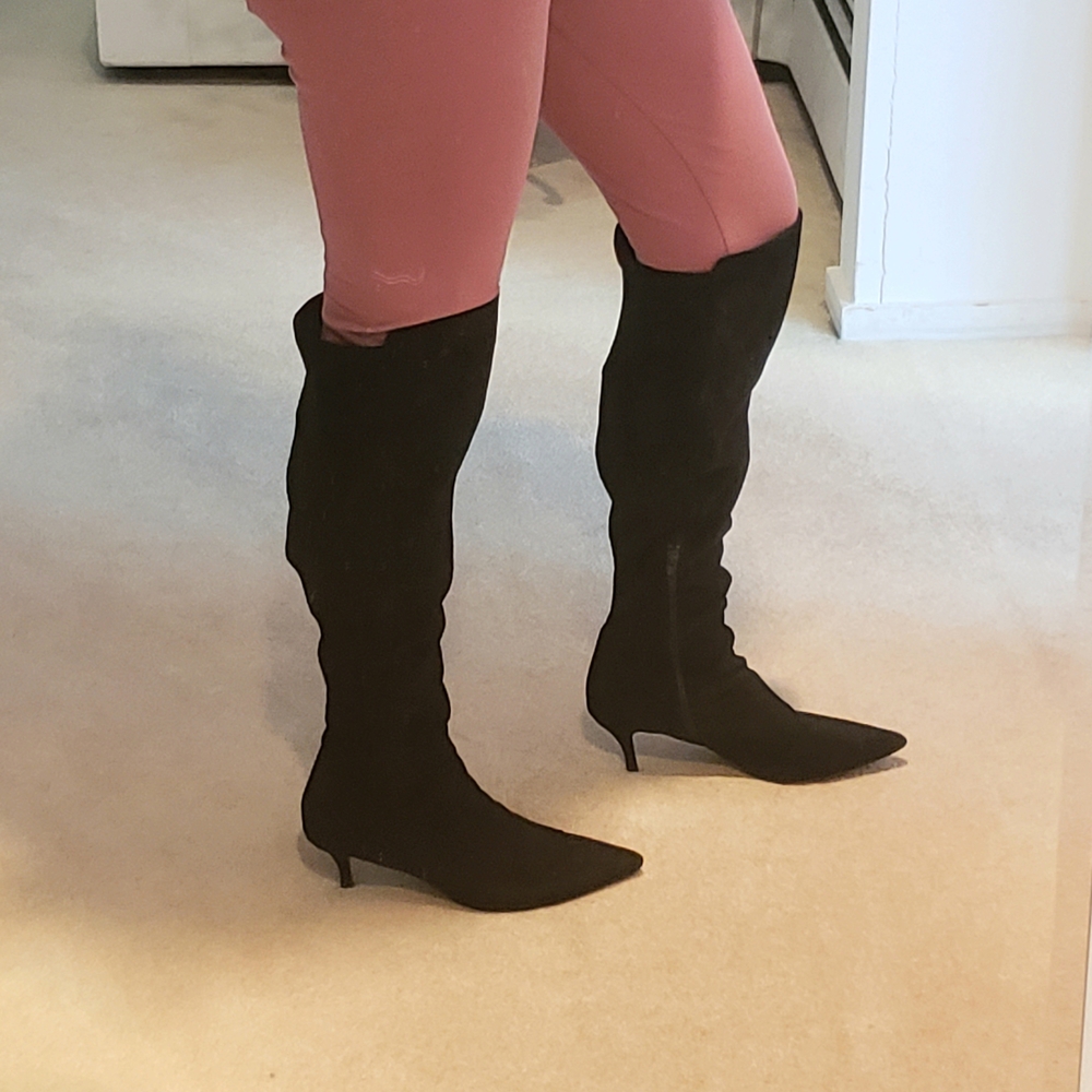 Charles David Black Tall Heeled Sexy Boots 8.5M
